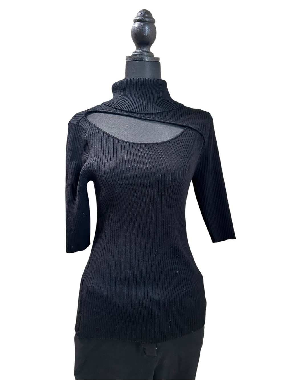 Dkny Black Ribbed Turtleneck with Asymmetrical Cutout